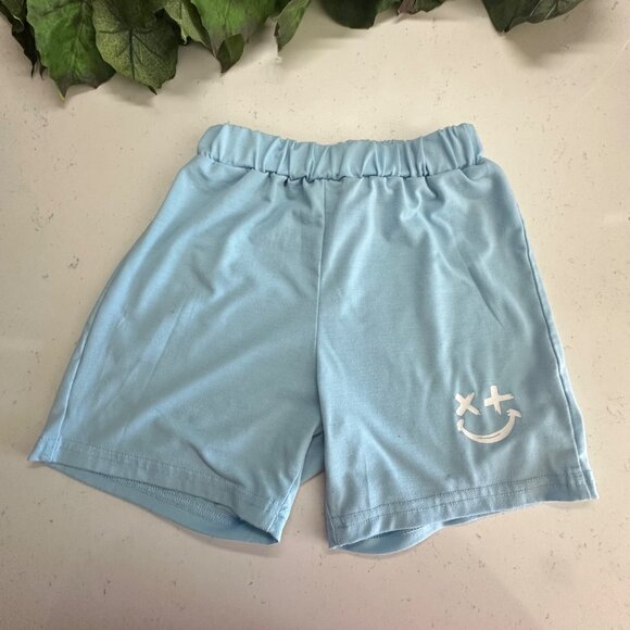 Light Blue Kids Shorts With Smiley Face Print Size 6Y Shein Polyester & Spandex - Picture 1 of 5